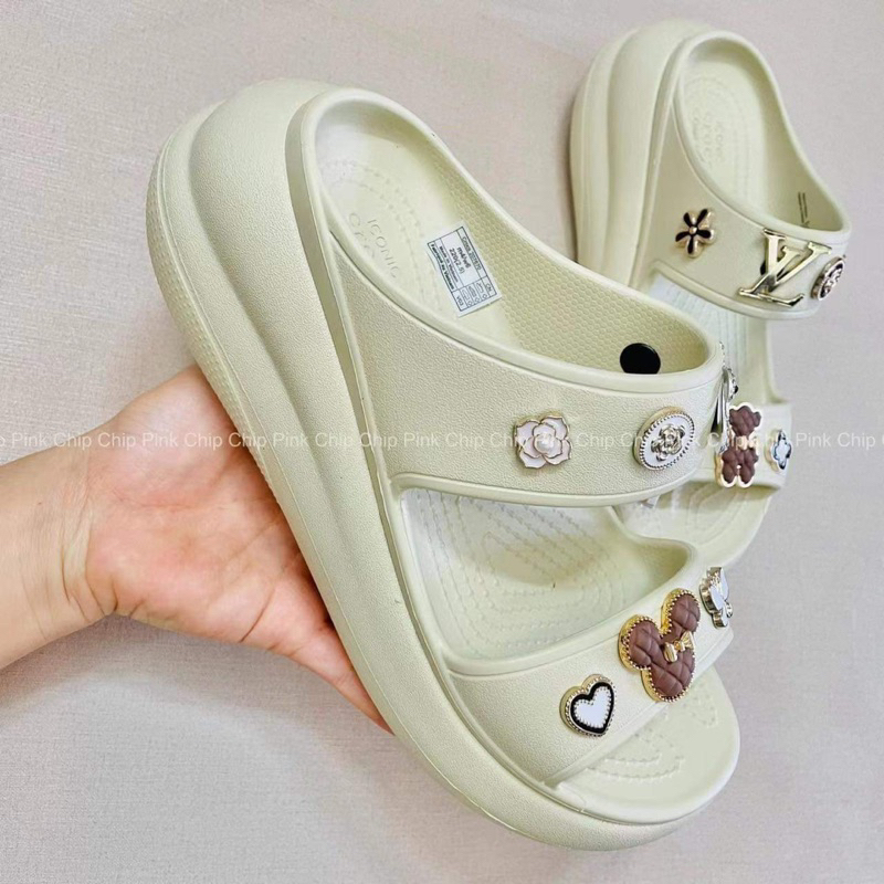 Dép 2 quai đế cao 7cm Cross Crush Sandal đúc nguyên khối- tặng 10 charm cứng 3D theo tông màu ib shop