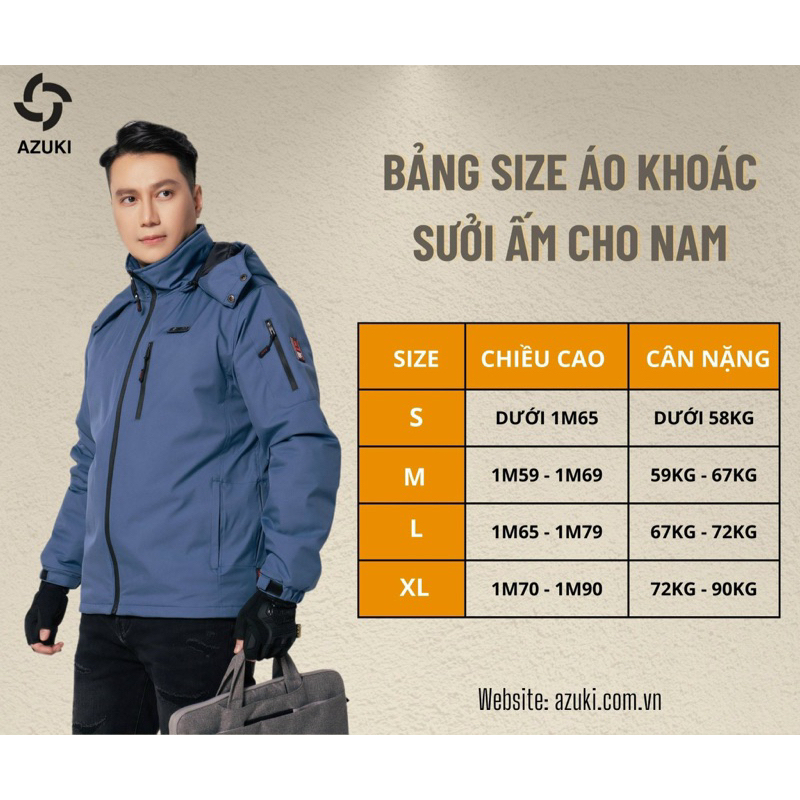 Áo Sưởi Ấm Chạy Bằng Pin AZUKI 2022 Chất Lượng Cao Cấp, Chống Nước Tốt[ Bảo Hành 12 Tháng]