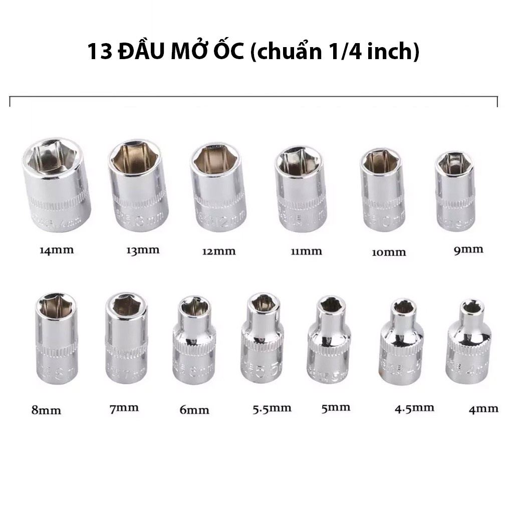 MONQIQI Bộ Dụng Cụ Mở Bu Lông Ốc Vít Sửa Chữa Ô Tô Xe Máy Đa Năng (46 chi tiết, mạ Chrome, chuẩn 1.4 inch)