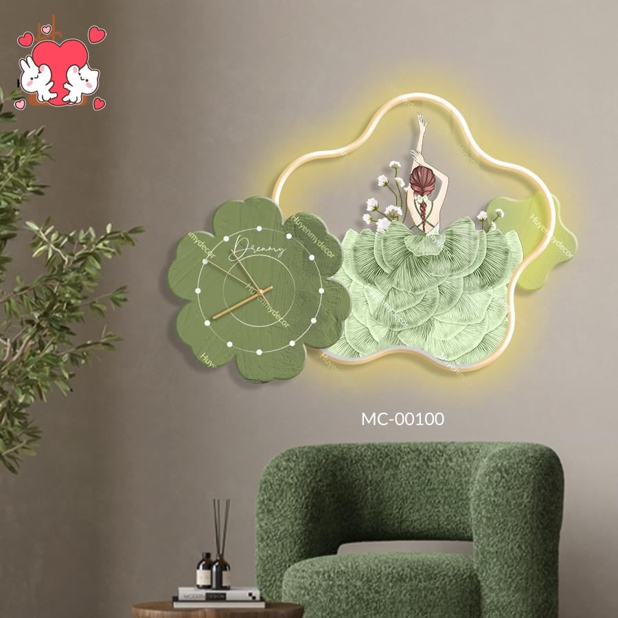 Tranh Đồng Hồ 3D Led Mica Cô Gái Hiện Đại Có Gắn Đèn Led T122