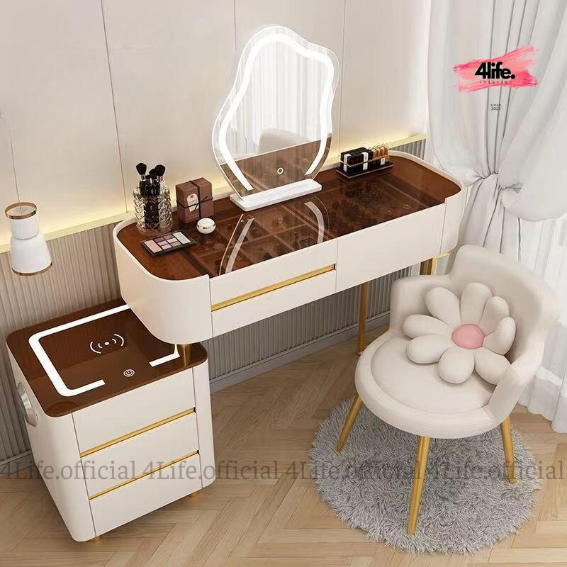 Bàn Trang Điểm Có Sạc Không Dây Kèm Gương Đèn LED 3 Màu Kết Hợp Kết Nối Loa Bluetooth Hiện Đại - Nội