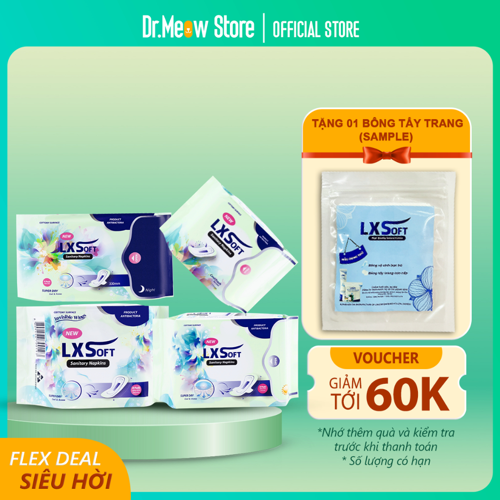 Băng Vệ Sinh LXSoft 4 loại Ban Ngày có cánh/ Ko cánh/ Hàng Ngày/ Ban Đêm - Siêu thấm hút