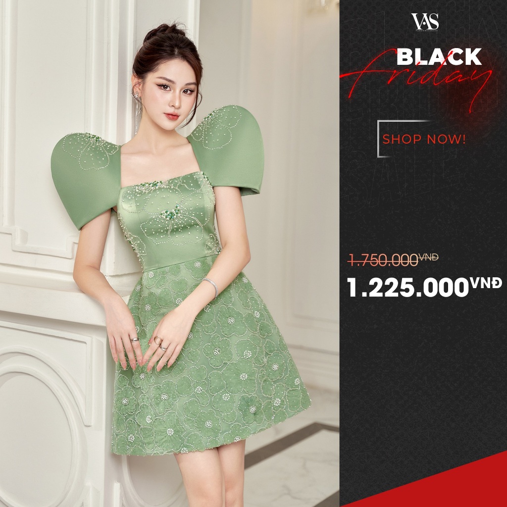 [ BLACK FRIDAY ] Đầm tiệc nữ VANANHSCARLET cổ vuông đính cườm V053S23