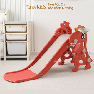 Cầu trượt cho bé MINA hình khủng long bằng nhựa an toàn có vòng bóng rổ, đồ chơi trẻ em, đồ chơi bé trai, gái