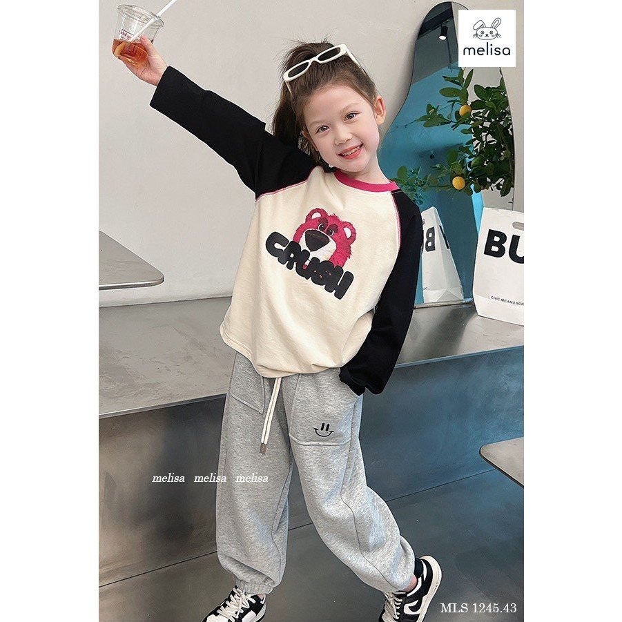 Bộ áo thun quần nỉ gấu dâu cho bé gái BML023