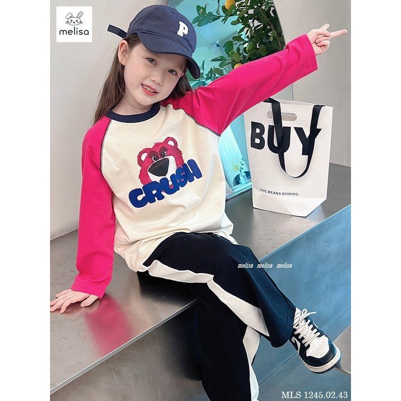 Bộ áo thun quần nỉ gấu dâu cho bé gái BML023