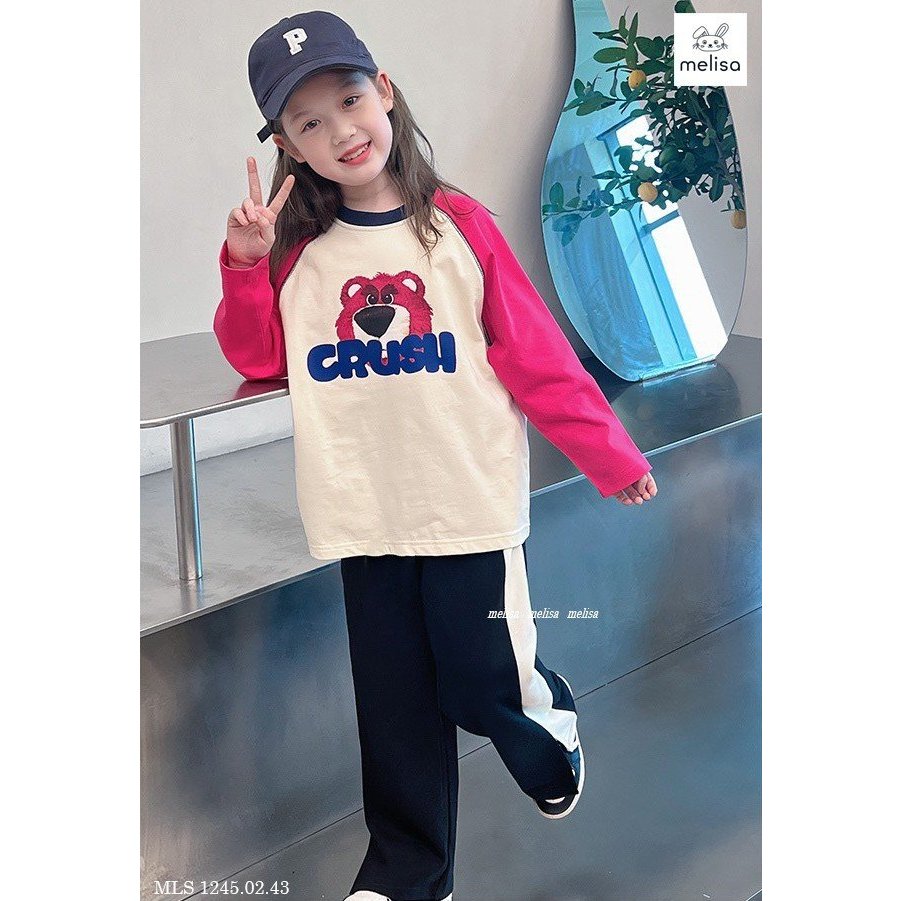 Bộ áo thun quần nỉ gấu dâu cho bé gái BML023