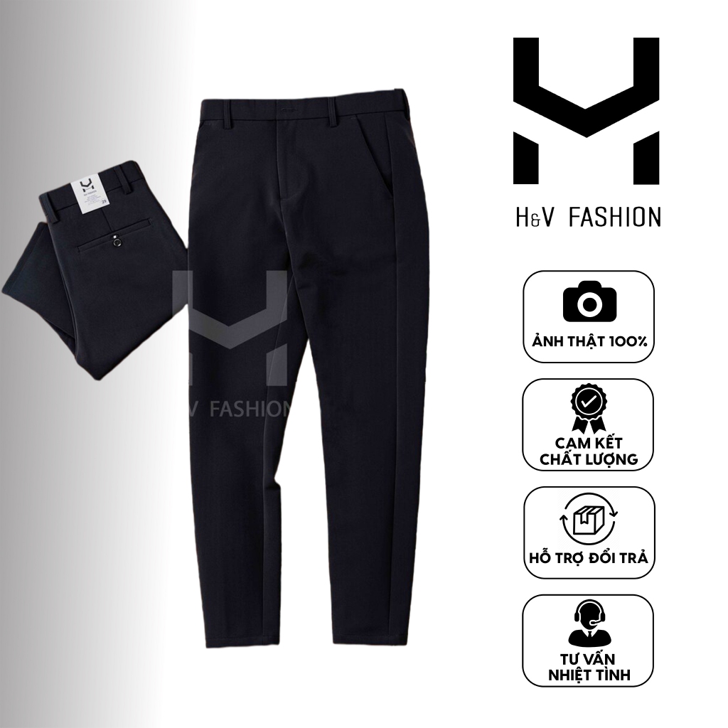 Quần Tây Âu Nam HV Màu Đen Ống Côn Công Sở - Quần Tây Dài Nam Vải Co Giãn Nhẹ Form SlimFit Hàn Quốc (65-80kg)