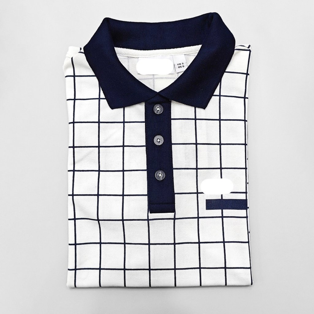 Áo Polo Nam cá sấu trắng caro phối cổ xanh đen vải cá sấu cotton cao cấp co giãn mềm thấm hút mồ hôi có kèm hộp