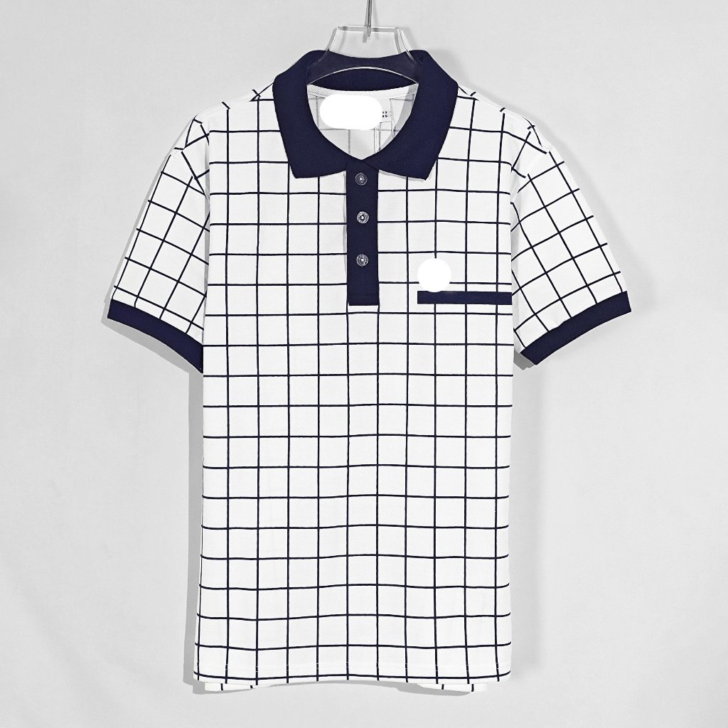 Áo Polo Nam cá sấu trắng caro phối cổ xanh đen vải cá sấu cotton cao cấp co giãn mềm thấm hút mồ hôi có kèm hộp