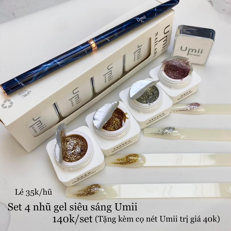 Gel nhũ Umii- gel thạch cao-gel metan-gel inox-gel nhện -gel tạo gân-gel gôm trong nặn hình- sản phẩm Umii