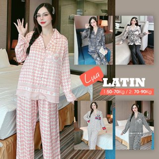 [Mới] TH Đồ bộ pijama nữ cao cấp lụa Latin quần dài tay dài, ngắn size 1(50-70kg) 2(70-90kg)