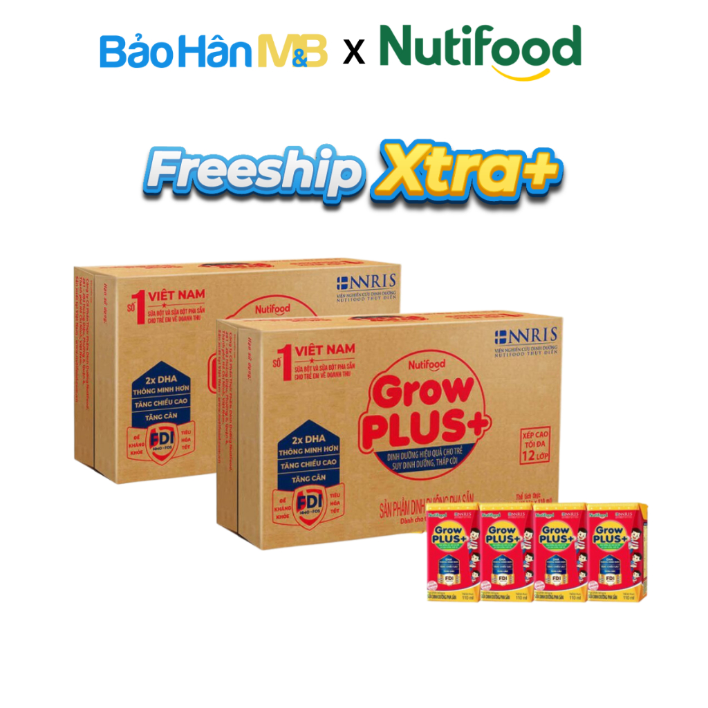Sữa Bột Pha Sẵn GrowPlus+ NutiFood Đỏ - Thùng 48 hộp 110ml có đường