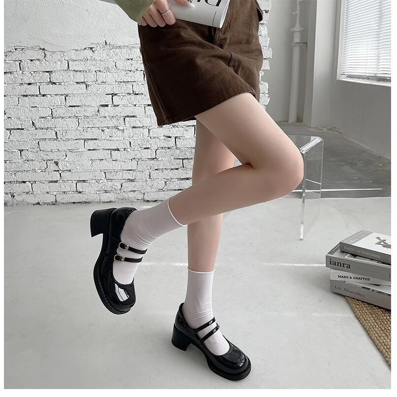 Giày lolita đế cao 5cm da mềm, giày quai ngang da bóng cực phong cách mã B21