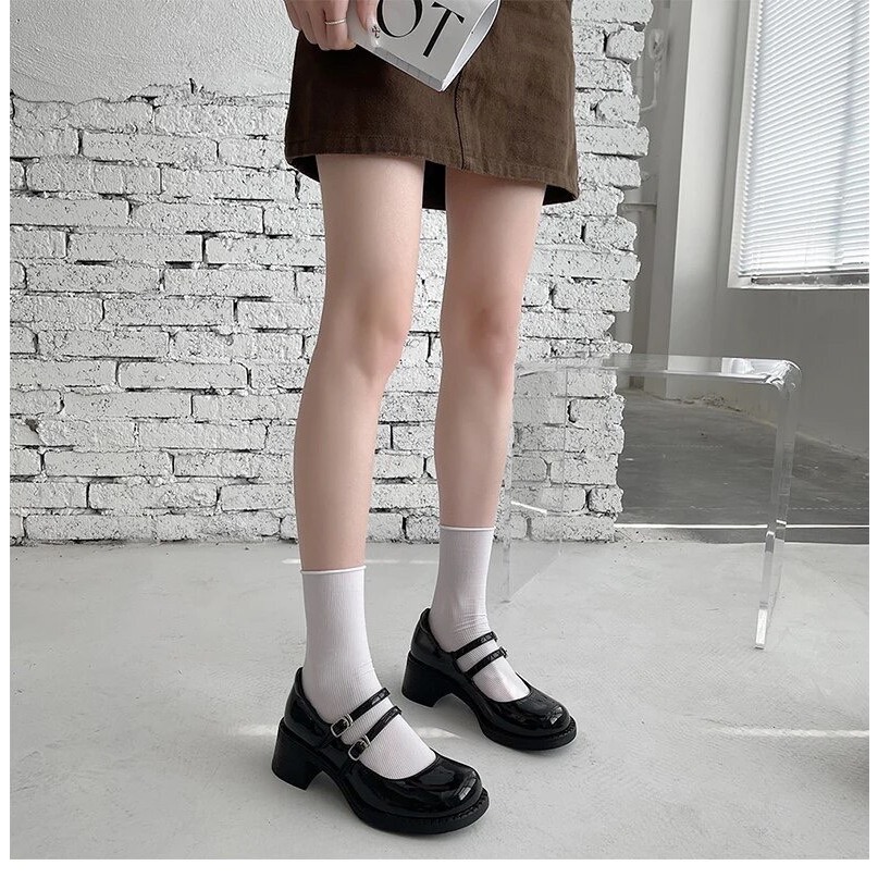 Giày lolita đế cao 5cm da mềm, giày quai ngang da bóng cực phong cách mã B21