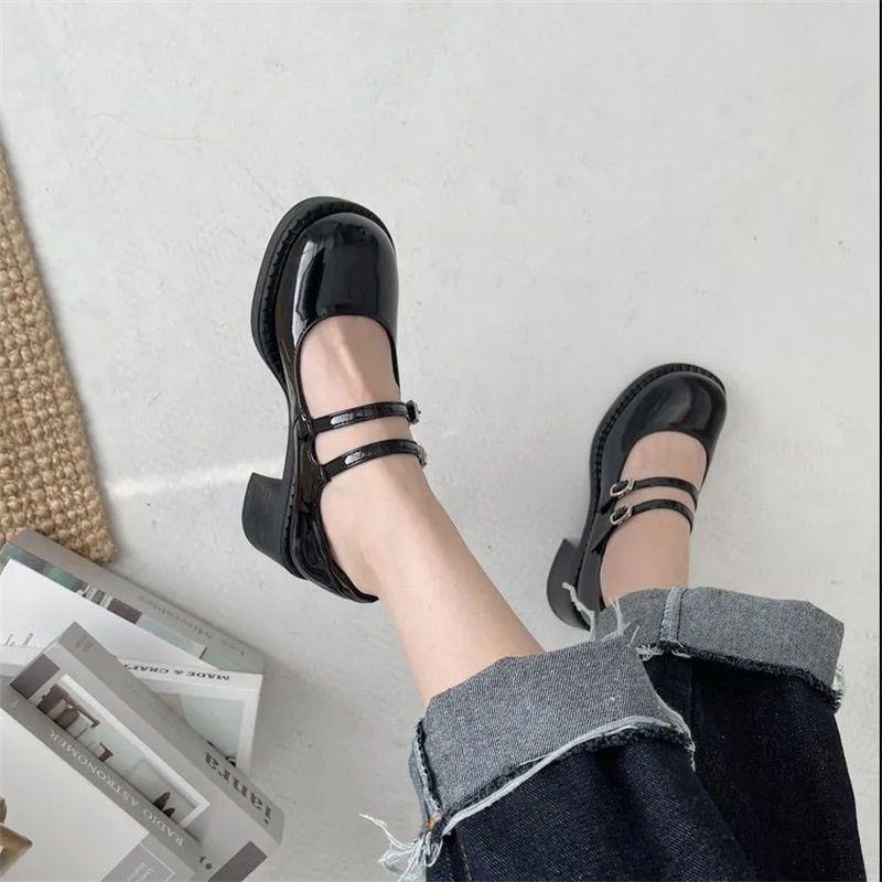 Giày lolita đế cao 5cm da mềm, giày quai ngang da bóng cực phong cách mã B21