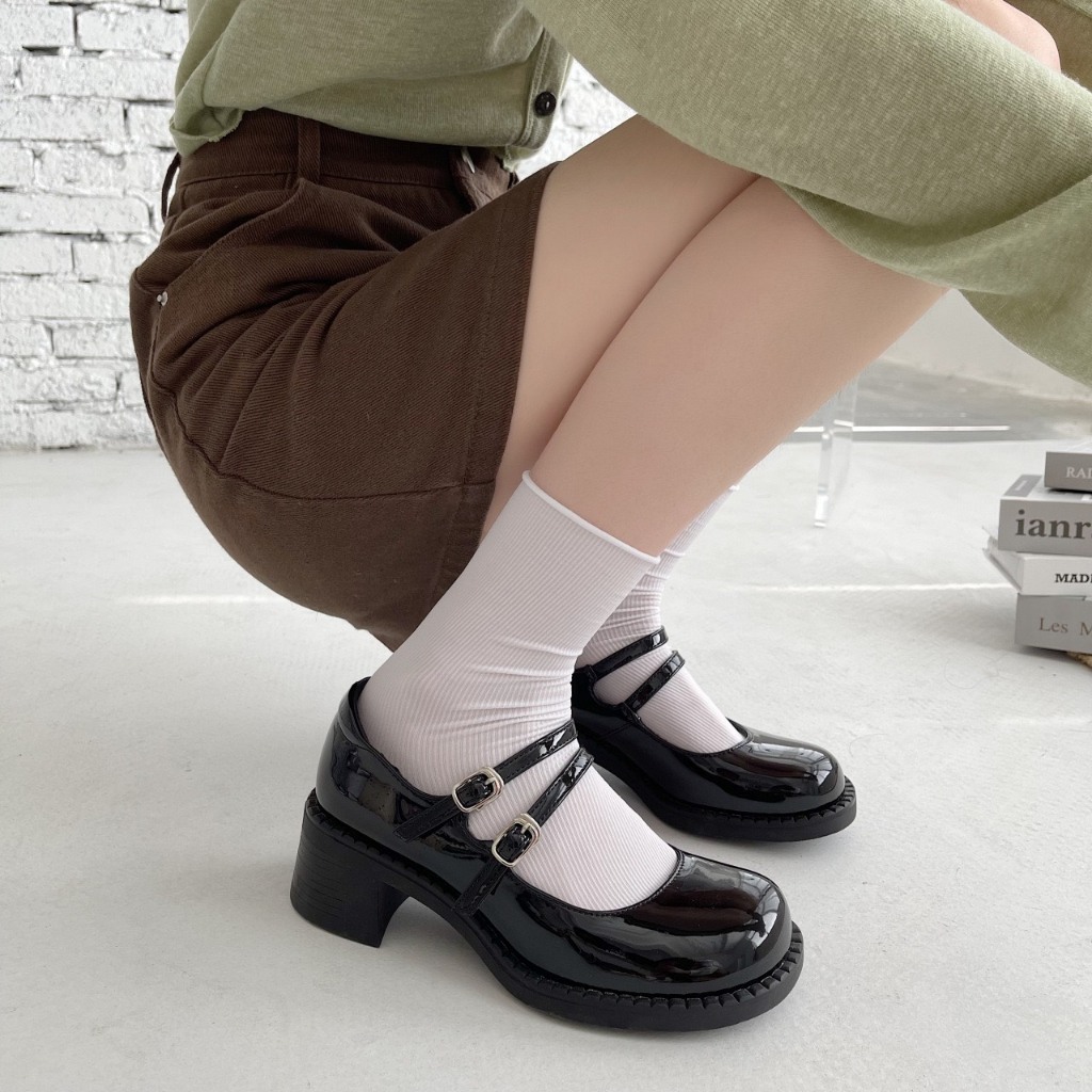 Giày lolita đế cao 5cm da mềm, giày quai ngang da bóng cực phong cách mã B21