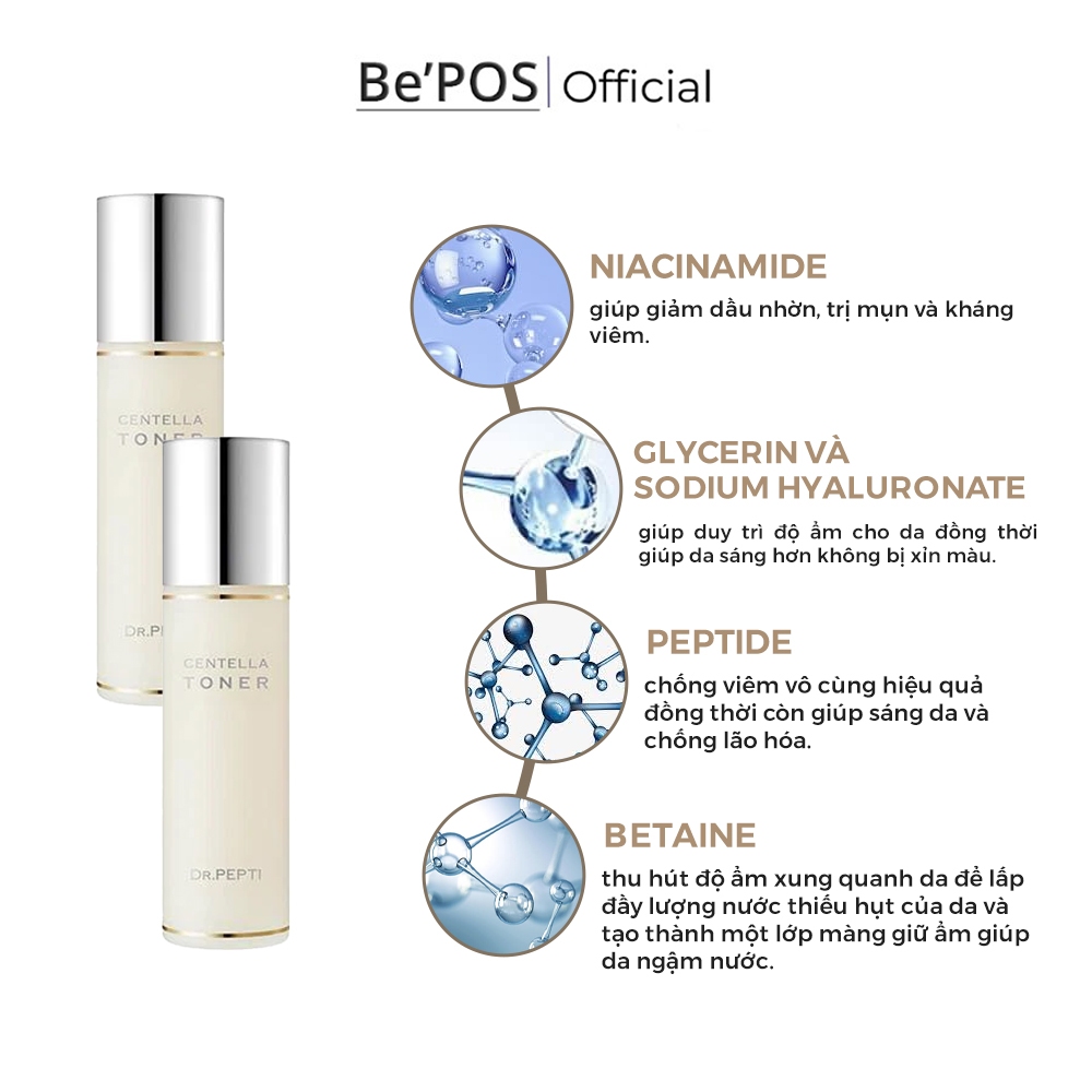 Nước Hoa Hồng Dưỡng Da Dr.Pepti Centella Toner EX Cấp Ẩm, Phục Hồi Da, Giúp Làn Da Căng Bóng Sáng Khỏe 180ml