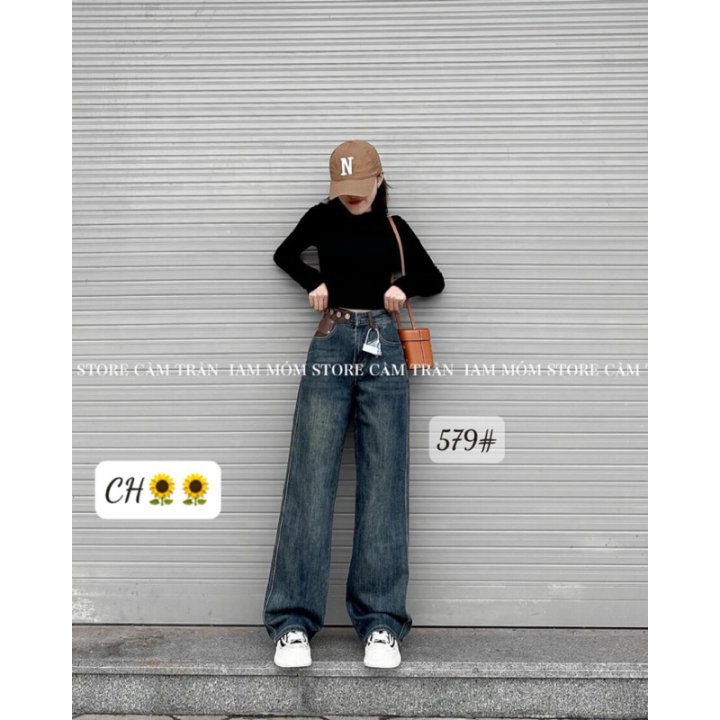QUẦN ỐNG RỘNG DENIM NỮ TRƠN THỜI TRANG PHỐI MÁC DA/ QUẦN SUÔNG JEANS ỐNG RỘNG HÀNG LOẠI 1