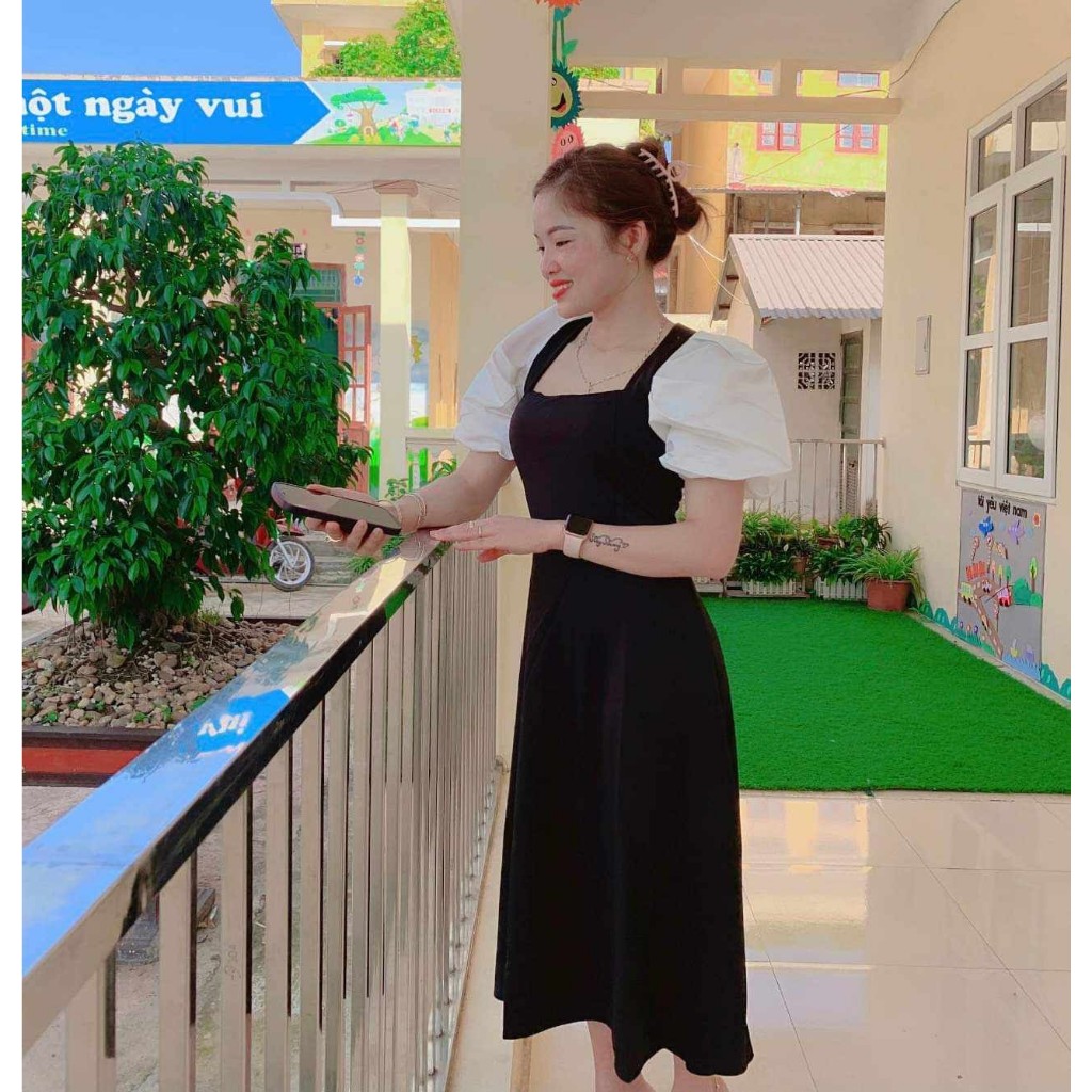 Váy k8 Thiết Kế Tay tafta Phồng Dáng Xoè 2 Màu Có Ảnh Thật Kèm Video