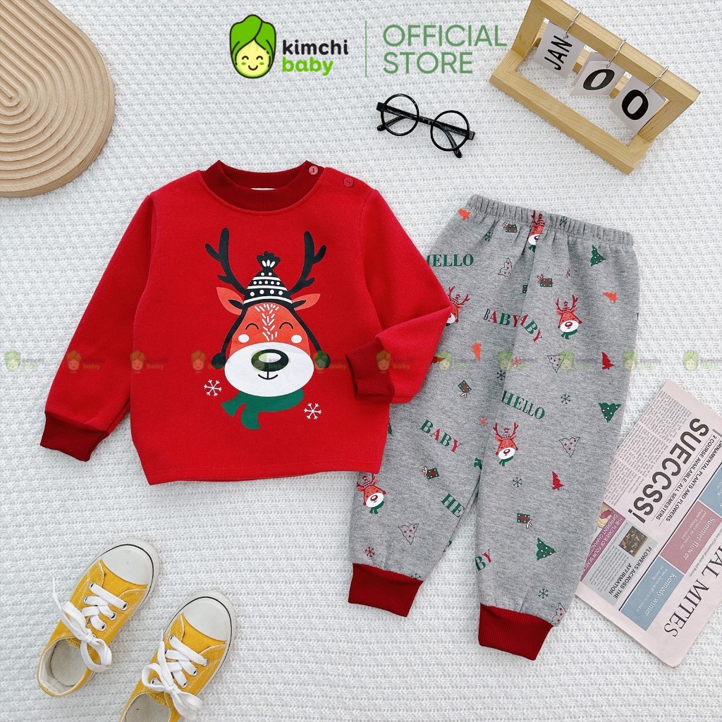 Bộ Nỉ Lót Bông Bé Trai, Bé Gái KIMCHIBABY Họa Tiết Ô Tô Cúc Vai, Đồ Bộ Dài Tay Cho Bé Mặc Nhà Thu Đông KCTD323