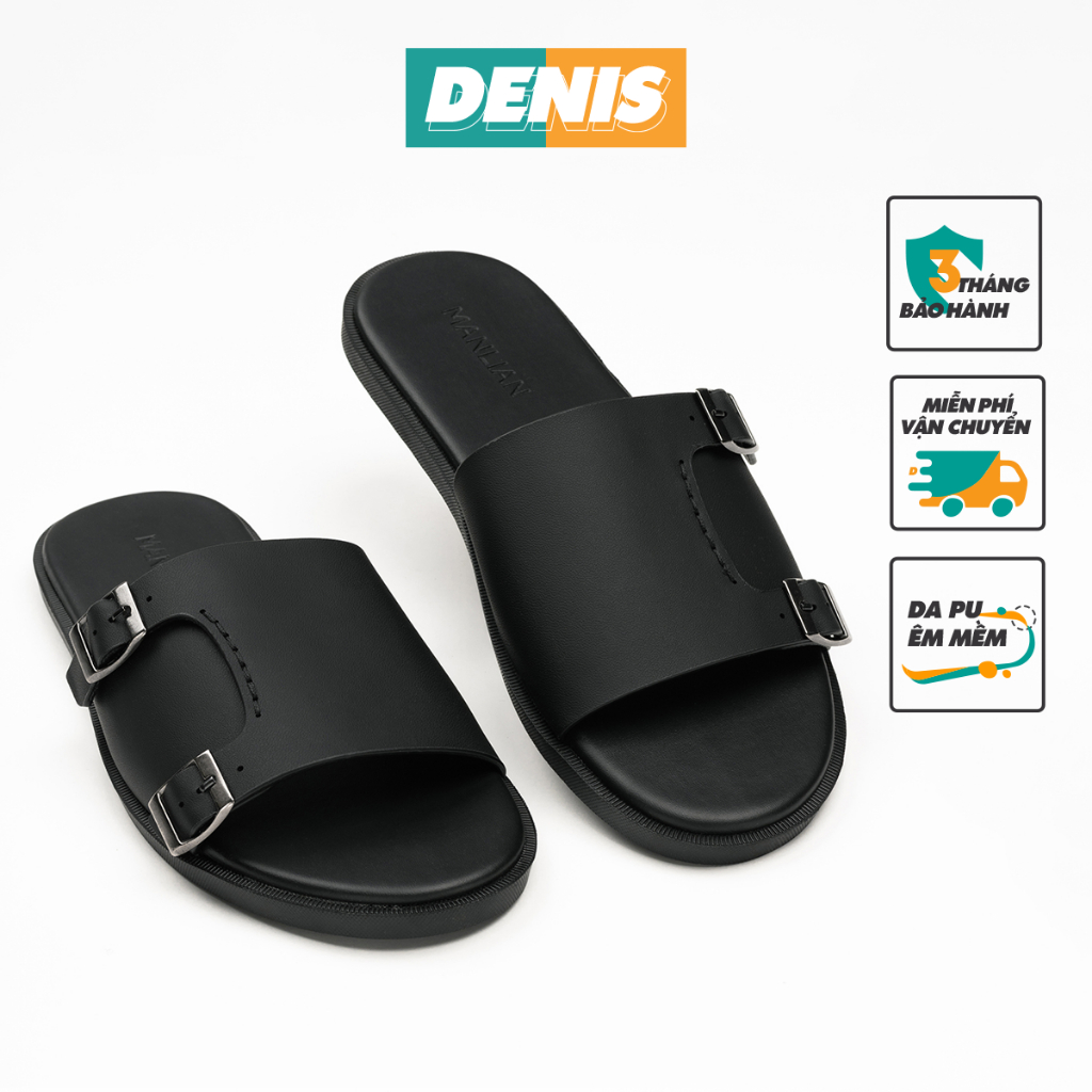 Dép Da Nam Denis MD01 Thanh Lịch Đen Êm Mềm Cao Cấp