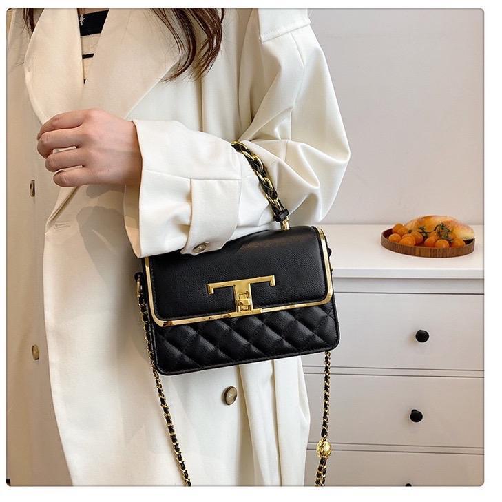 Túi Xách Tay, Kết Hợp Đeo Chéo Thời Trang Nữ Khoá T viền Vàng Mới A1150