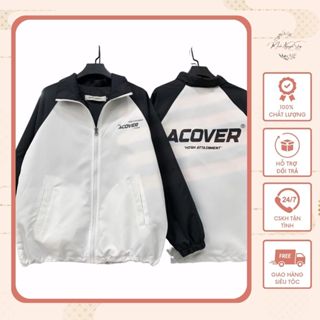 Áo Khoác Dù Jacket ACOVER đen phối trắng form rộng unisex nam nữ chống nắng vải dù 2 lớp