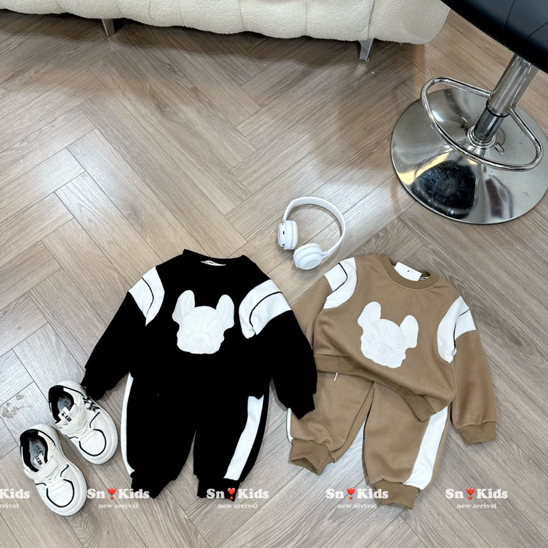 Bộ quần áo thu đông vải nỉ ép hai da cho bé trai,bé gái