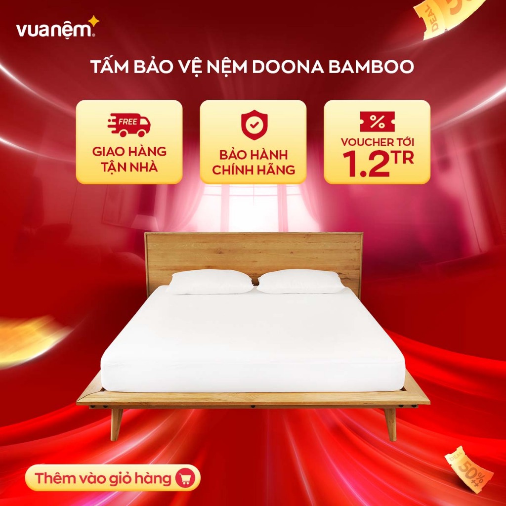 Tấm lót bảo vệ nệm Doona Bamboo chống thấm chống bụi bẩn nấm mốc hiệu quả thoáng khí khử mùi hàng chính hãng Vua Nệm