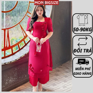 Áo dài cách tân bigsize nữ bông 3D cao cấp kèm quần MON big size 50 - 90kg