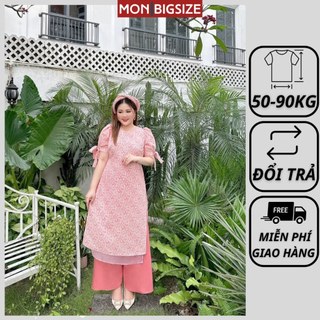 Áo dài cách tân bigsize nữ kiểu tay cột nơ kèm quần MON big size 50 - 90kg