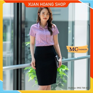 Áo Sơ Mi Nữ Tay Ngắn Mc Fashion, Size Đủ, Kẻ Sọc, Công Sở Cộc, Chất Vải Lụa, Màu Xanh Tím Than, Hồng, Trắng, Đỏ A652