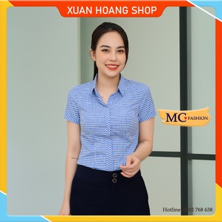 Áo Sơ Mi Nữ Cộc Tay Mc Fashion, Size Đủ, Chất Liệu Vải Lụa, Kẻ Sọc Caro, Màu Xanh, Đỏ, Trắng, Tím Than, Hồng, Đẹp, A652