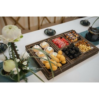 Bộ khay bánh kẹo gỗ tiệc cưới, khay gỗ bàn trà bánh, khay trà đạo gỗ màu nâu óc chó