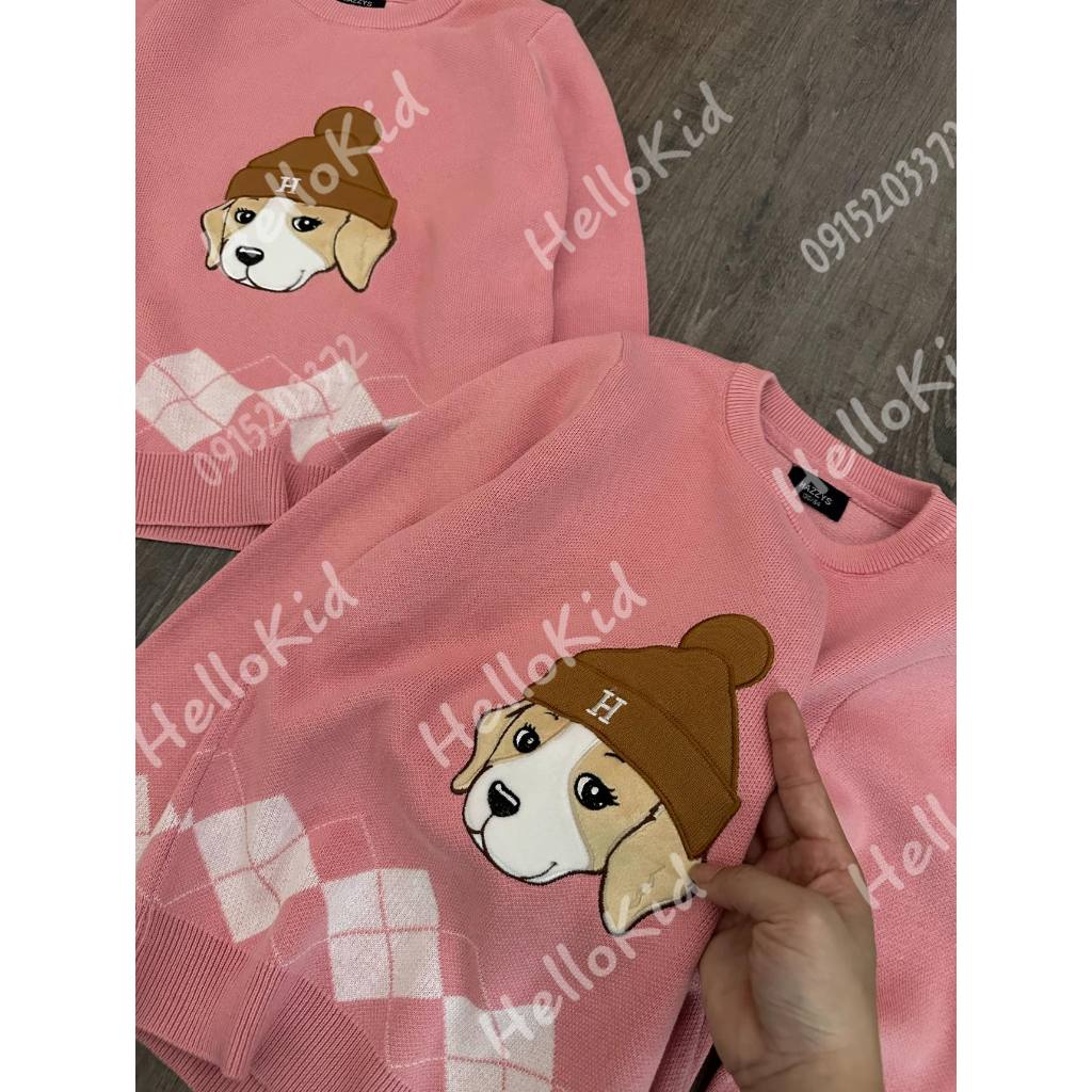 Áo len hồng hz hoạ tiết cún thêu đắp cho bé