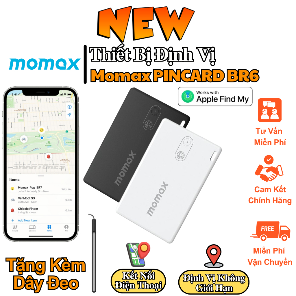 Thiết Bị Định Vị Momax PINCARD BR6, Định Vị Không Giới Hạn Khoảng Cách, Pin Dùng 2 Năm, Nhỏ Gọn Tiện