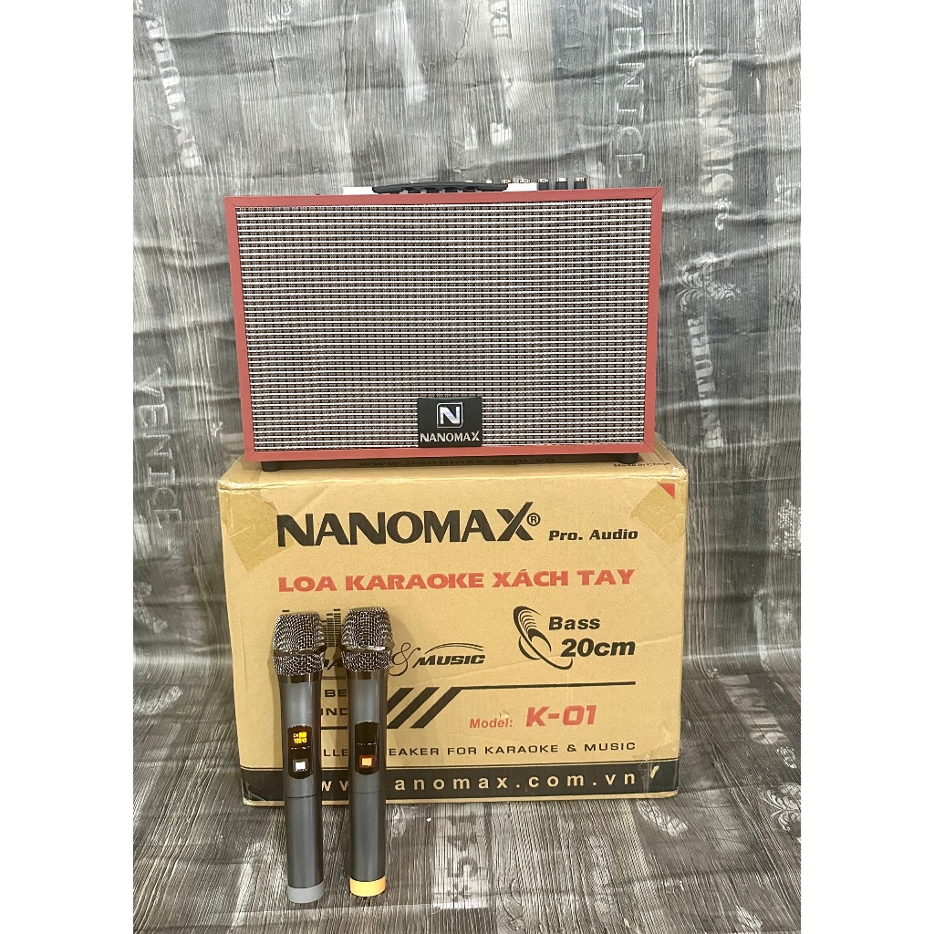 Loa Karaoke Xách Tay Nanomax K-01, K01 Bass 20cm 120w Tặng Kèm 2 Mic Hát Karaoke