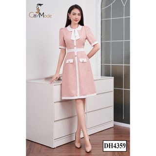 Đầm công sở CITI MODE FASHION thiết kế dáng A cam dạ tếch cổ tròn phối nơ DH4359