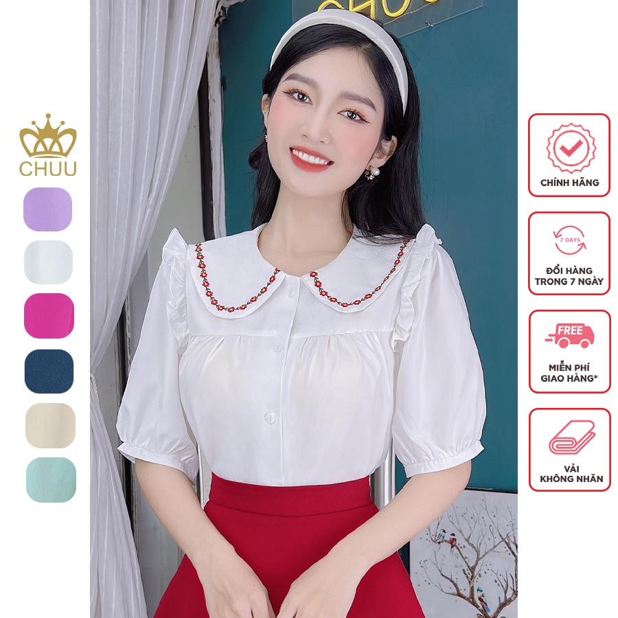 Áo sơ mi công sở nữ kiểu baby doll thêu dây leo CHUU A9446