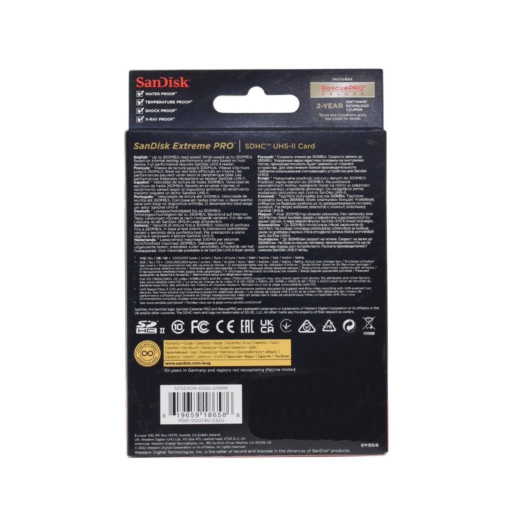 Thẻ nhớ máy ảnh 2000X SDXC SanDisk Extreme Pro 256GB U3 V90 UHS-II đọc 300MB/s ghi 260MB/s