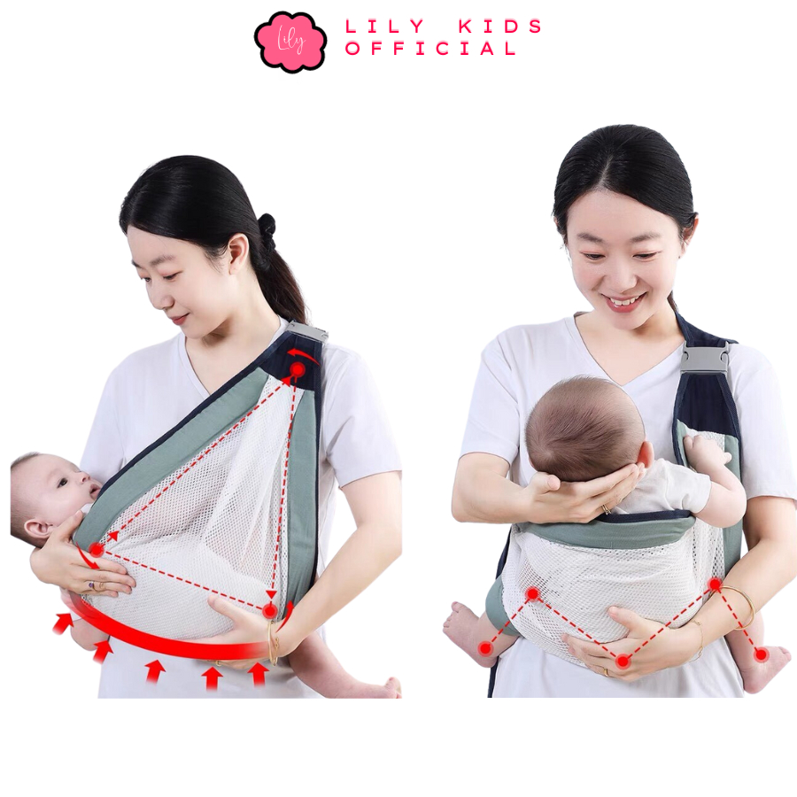 Địu trẻ em địu cho bé sơ sinh nhiều tư thế vải lưới mềm mát gọn nhẹ dễ dàng sử dụng, đai trợ lực bồng bé