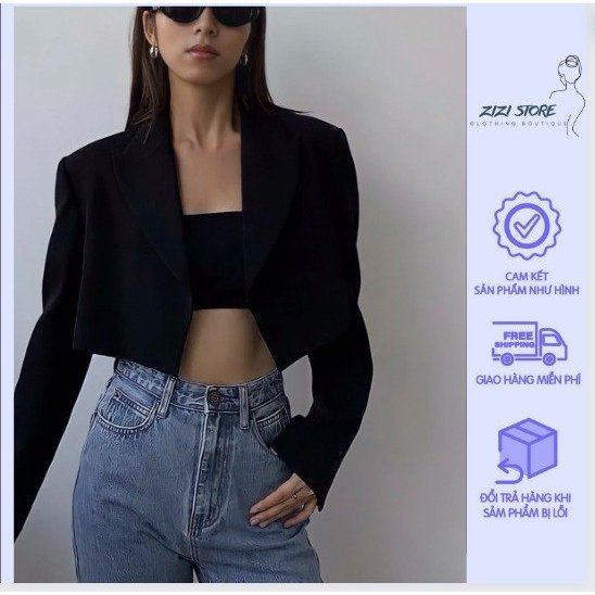 Áo vest croptop ZIZI dài tay phong cách retro, áo blazer nữ dáng crt công sở nữ vải đứng form dài tay