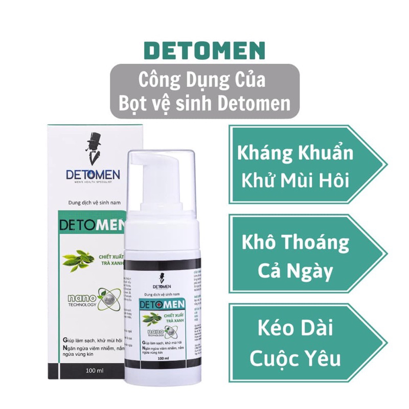 Dung dịch vệ sinh nam Detomen nano Bạc ngăn ngừa hạt ngọc kháng khuẩn hương bạc hà 100ml