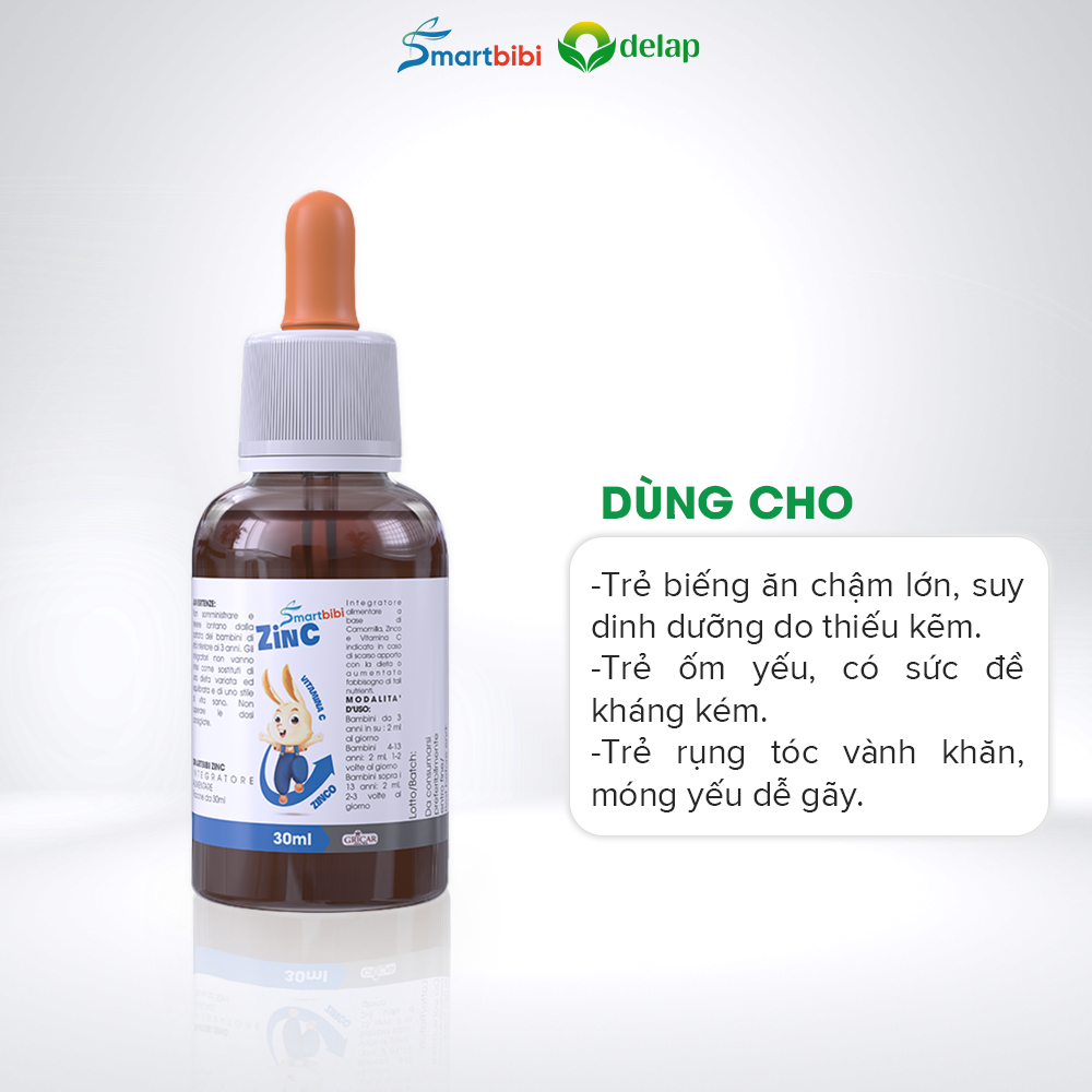 Combo 2 Kẽm chelate hữu cơ Smartbibi ZinC hỗ trợ bé ăn ngon, giảm ốm vặt, tăng khả năng tập trung trí nhớ 30ml