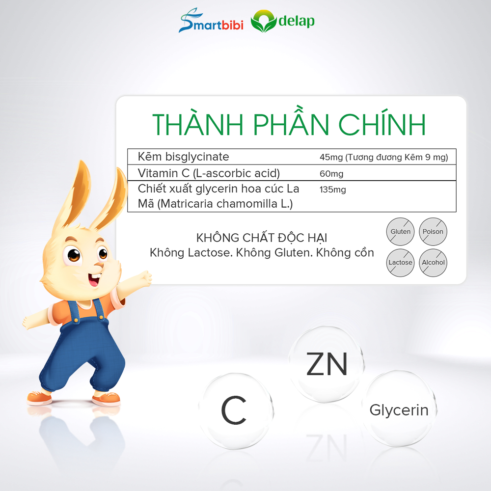 Combo 2 Kẽm chelate hữu cơ Smartbibi ZinC hỗ trợ bé ăn ngon, giảm ốm vặt, tăng khả năng tập trung trí nhớ 30ml