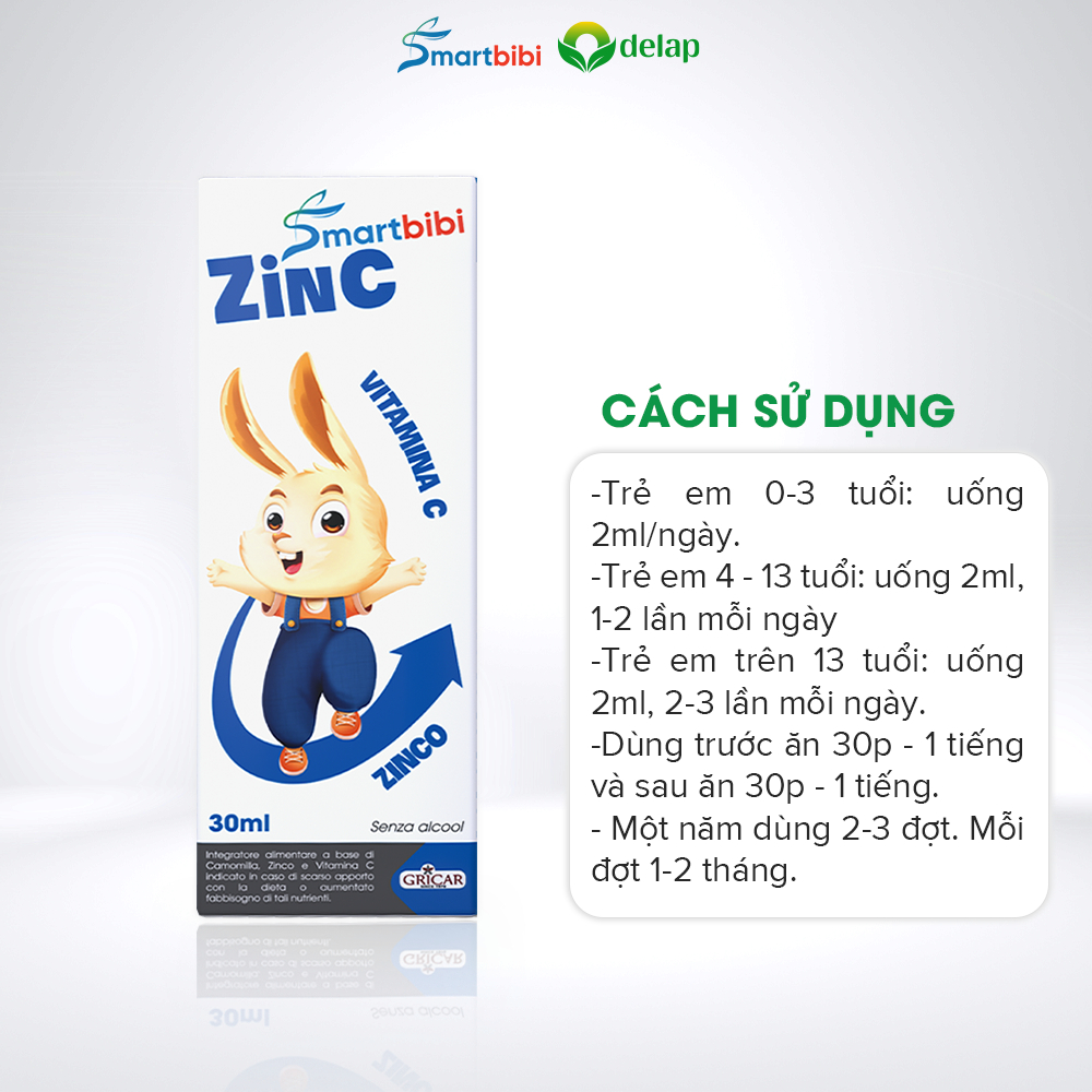 Combo 2 Kẽm chelate hữu cơ Smartbibi ZinC hỗ trợ bé ăn ngon, giảm ốm vặt, tăng khả năng tập trung trí nhớ 30ml