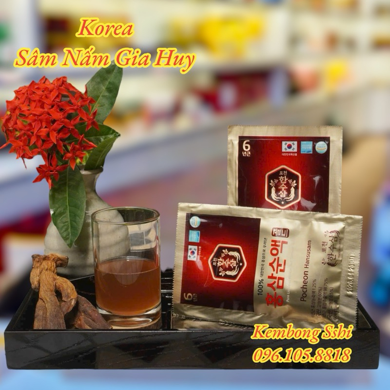Nước Hồng Sâm Pocheon Hansusam 100 % Cao Cấp Hàn Quốc, Hộp 30 gói x 60ml