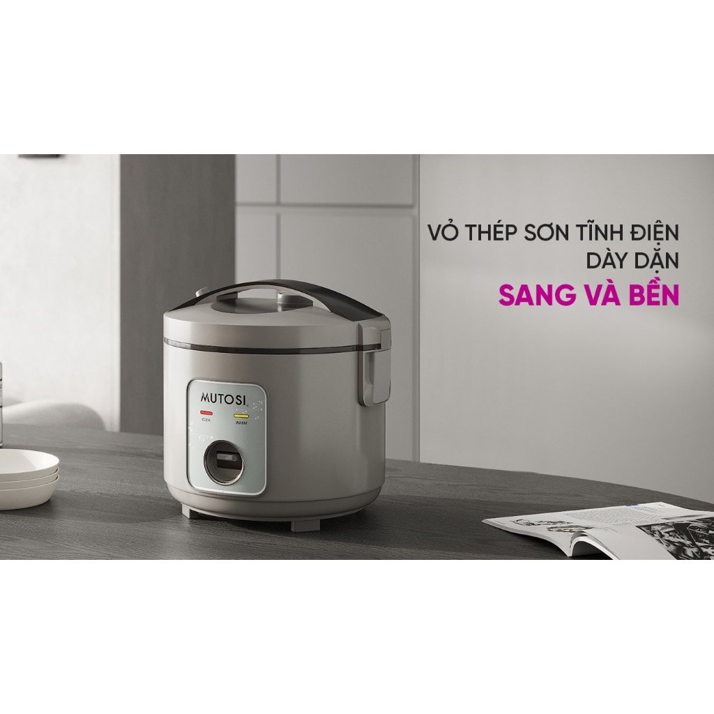Nồi cơm điện nắp gài Mutosi MR-180G, Dung tích 1.8L, Lòng nồi dày 1.5mm, Bảo hành 24 Tháng
