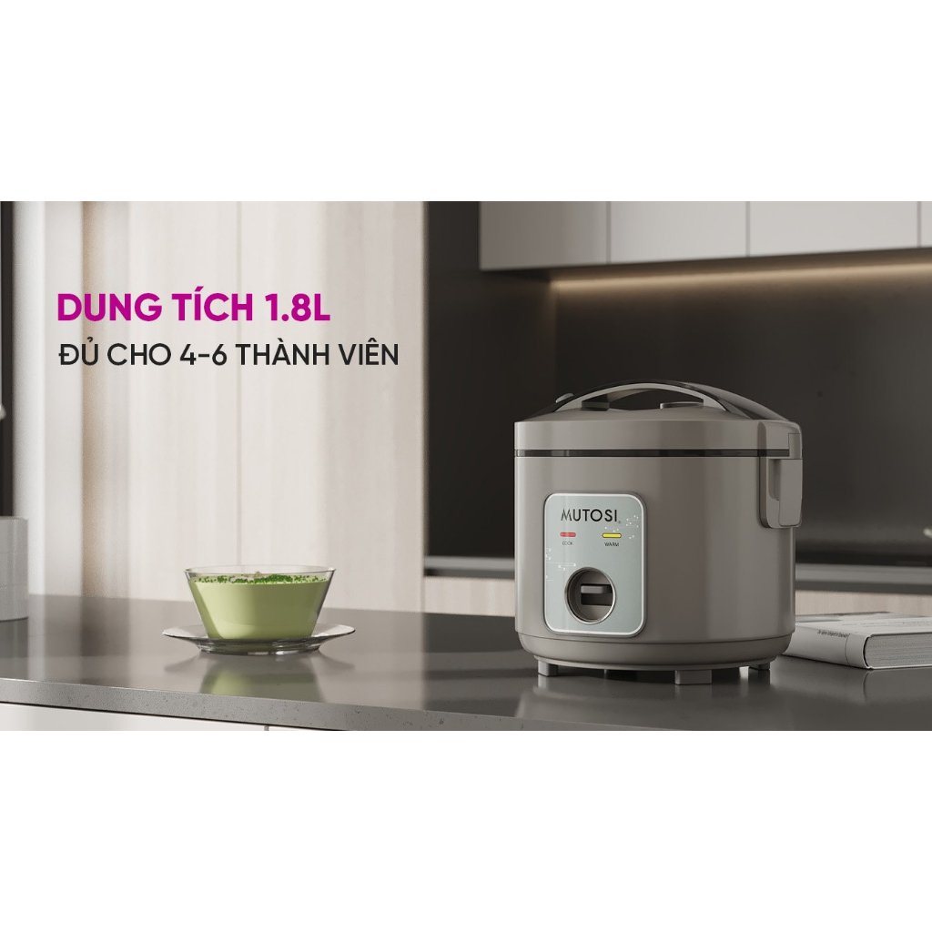 Nồi cơm điện nắp gài Mutosi MR-180G, Dung tích 1.8L, Lòng nồi dày 1.5mm, Bảo hành 24 Tháng